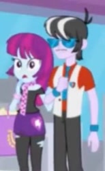 Size: 263x428 | Tagged: safe, imported from derpibooru, screencap, mystery mint, ringo, equestria girls, equestria girls series, mirror magic, movie magic, spoiler:eqg specials, arms linked, background characters doing background things, background human, cropped, female, humans standing next to each other, male, needs more jpeg, op i can't see shit, ringomint, shipping, straight