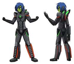 Size: 4144x3600 | Tagged: safe, artist:artemis-polara, imported from derpibooru, oc, oc only, oc:rally flag, equestria girls, armor, commission, exosuit, grin, scar, simple background, smiling, solo, transparent background