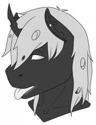 Size: 978x1280 | Tagged: safe, artist:imreer, imported from derpibooru, oc, oc only, oc:silver lies, anthro, changeling, changeling queen, bust, changeling oc, changeling queen oc, female, simple background, solo, tongue out, white background, white changeling