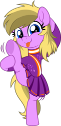 Size: 2435x5000 | Tagged: safe, alternate version, artist:jhayarr23, imported from derpibooru, part of a set, oc, oc only, oc:amber bright, anthro, earth pony, pony, semi-anthro, :p, alternate character, balancing, bipedal, cheerleader, clothes, commission, female, full body, holding leg, legs, looking at you, simple background, skirt, smiling, standing, standing on one leg, standing splits, tongue out, transparent background, vector, ych result