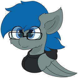 Size: 5535x5542 | Tagged: safe, artist:skylarpalette, imported from derpibooru, oc, oc only, oc:blue thunder, pegasus, pony, bust, cheek fluff, clothes, cute, ear fluff, fluffy, glasses, hoodie, looking forward, male, pegasus oc, simple background, simple shading, smiling, solo, stallion, transparent background, wings
