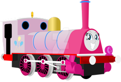 Size: 1280x870 | Tagged: safe, artist:artthriller94, imported from derpibooru, pinkie pie, equestria girls, deviantart watermark, inanimate tf, locomotive, not salmon, obtrusive watermark, thomas the tank engine, train, trainified, transformation, wat, watermark, why