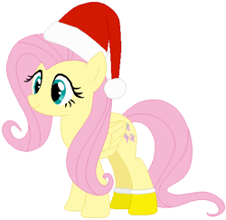 Size: 464x451 | Tagged: safe, artist:selenaede, artist:user15432, imported from derpibooru, fluttershy, pegasus, pony, base used, christmas, christmas outfit, clothes, hat, holiday, red hat, santa hat, socks, solo, yellow socks