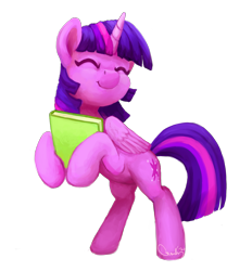 Size: 2580x2786 | Tagged: safe, artist:aemantaslim, artist:aemuhn, imported from derpibooru, twilight sparkle, alicorn, pony, bipedal, book, bookhorse, cute, eyes closed, high res, holding a book, simple background, smiling, solo, that pony sure does love books, transparent background, twiabetes, twilight sparkle (alicorn), vector, wings