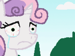 Size: 640x480 | Tagged: safe, sweetie belle, pony, unicorn, 200 bit fish, bloodshot eyes, crying, female, filly, frown, sad, solo, stare