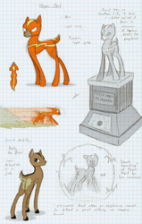 Size: 778x1225 | Tagged: safe, artist:ravenpuff, imported from derpibooru, oc, oc only, oc:hyper hart, deer, deer pony, original species, clothes, costume, deer oc, graph paper, lined paper, power ponies oc, reference sheet, solo, statue, suit, traditional art