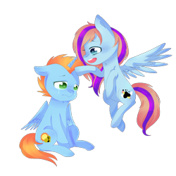 Size: 1024x1024 | Tagged: safe, artist:rinka-anne8, imported from derpibooru, oc, oc only, oc:bittersweet, oc:harmony star, alicorn, alicorn oc, crying, duo, horn, simple background, transparent background