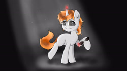 Size: 3556x2000 | Tagged: source needed, safe, artist:kolonsky, imported from derpibooru, oc, oc only, oc:darkmind, pony, unicorn, blind, dark background, glowing horn, horn, levitation, light, magic, male, solo, sunglasses, telekinesis