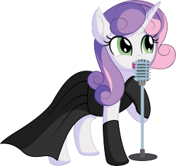 Size: 6776x6363 | Tagged: safe, artist:cyanlightning, imported from derpibooru, sweetie belle, pony, unicorn, .svg available, absurd resolution, audrey hepburn, beautiful, black dress, breakfast at tiffany's, clothes, cute, diasweetes, dress, elegant, evening gloves, female, gloves, gown, holly golightly, jewelry, jewels, little black dress, long gloves, mare, microphone, older, older sweetie belle, simple background, singing, smiling, solo, svg, transparent background, vector