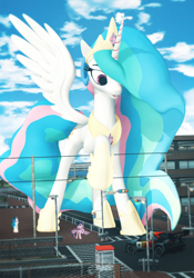 Size: 700x1000 | Tagged: safe, artist:feuerrader-nmm, imported from derpibooru, dj pon-3, princess celestia, twilight sparkle, vinyl scratch, alicorn, pony, unicorn, 3d, car, giant pony, giantlestia, macro, source filmmaker, twilight sparkle (alicorn)