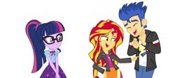 Size: 1024x460 | Tagged: safe, artist:diana173076, imported from derpibooru, flash sentry, sci-twi, sunset shimmer, twilight sparkle, equestria girls, female, flashimmer, male, shipping, straight, tickling, ticklish tummy