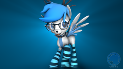 Size: 3840x2160 | Tagged: safe, artist:technickarts, imported from derpibooru, oc, oc only, oc:cheru, deer, deer pony, hybrid, original species, peryton, 3d, clothes, collar, cute, deer oc, glasses, socks, source filmmaker, spiked collar, striped socks, volumetric light, watermark, weapons-grade cute