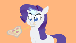 Size: 2608x1504 | Tagged: safe, artist:hattsy, imported from derpibooru, rarity, pony, unicorn, aweeg*, eating, female, food, glowing horn, horn, magic, mare, meat, pepperoni, pepperoni pizza, pizza, solo, telekinesis
