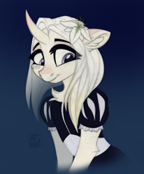 Size: 2877x3500 | Tagged: safe, artist:airfly-pony, imported from derpibooru, oc, oc only, oc:lilith lo-42, oc:lilith(dantepegas's), android, pony, robot, robot pony, unicorn, clothes, female, maid, shy