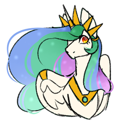 Size: 1280x1280 | Tagged: safe, artist:gnomehuts, imported from derpibooru, princess celestia, alicorn, pony, alternate design, alternate eye color, crown, female, horn, horn ring, jewelry, mare, peytral, regalia, simple background, sketch, solo, white background