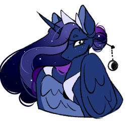Size: 1280x1280 | Tagged: safe, artist:gnomehuts, imported from derpibooru, princess luna, alicorn, pony, alternate design, alternate eye color, crown, cute, ethereal mane, female, flowing mane, hair bun, jewelry, lunabetes, mare, peytral, regalia, simple background, sketch, solo, starry mane, white background