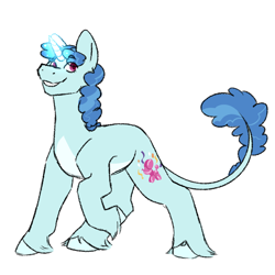 Size: 1280x1280 | Tagged: safe, artist:gnomehuts, imported from derpibooru, party favor, classical unicorn, pony, unicorn, alternate design, cloven hooves, glowing horn, horn, leonine tail, looking at you, magic, male, one hoof raised, raised hoof, simple background, solo, stallion, unshorn fetlocks, white background