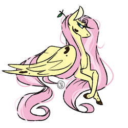 Size: 1280x1280 | Tagged: safe, artist:gnomehuts, imported from derpibooru, fluttershy, pegasus, pony, female, mare, mud, muddy, muddy hooves, simple background, solo, twig, white background