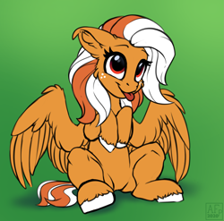 Size: 3201x3158 | Tagged: safe, artist:airfly-pony, imported from derpibooru, oc, oc only, oc:sweet cream, pegasus, pony, :p, cute, female, shy, sitting, tongue out