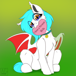 Size: 3500x3500 | Tagged: safe, artist:airfly-pony, imported from derpibooru, oc, oc:sikinu, bat pony, :3, collar, looking at you, sitting, ych result