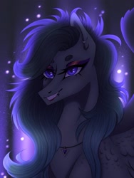 Size: 1536x2048 | Tagged: safe, artist:steffanie-remony, imported from derpibooru, oc, oc only, oc:noize, pegasus, pony, bust, lipstick, looking at each other, makeup, piercing, portrait, smiling, solo