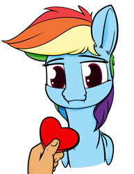 Size: 1001x1300 | Tagged: safe, artist:dacaoo, imported from derpibooru, rainbow dash, human, pegasus, pony, disembodied hand, female, hand, heart, hearts and hooves day, holiday, mare, simple background, transparent background, valentine's day