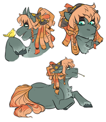 Size: 2500x2900 | Tagged: safe, artist:jeshh, imported from derpibooru, oc, oc only, oc:witch wood, bird, earth pony, pony, magical lesbian spawn, male, offspring, parent:applejack, parent:tree hugger, parents:treejack, prone, solo, stallion, twb