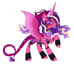 Size: 1000x859 | Tagged: safe, artist:unoriginai, imported from derpibooru, princess cadance, alicorn, pony, succubus, clothes, corset, devil tail, fangs, female, forked tongue, heart eyes, horns, nightmare cadance, nightmare heart, nightmarified, simple background, siren song, snake tongue, solo, split tongue, succubus tail, tongue out, transparent background, wingding eyes