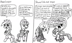 Size: 1280x762 | Tagged: safe, artist:ewoudcponies, imported from derpibooru, rainbow dash, starlight glimmer, pegasus, pony, unicorn, black and white, comic, dialogue, grayscale, gun, monochrome, traditional art, weapon