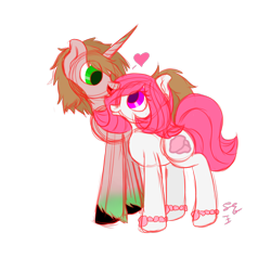 Size: 1920x1920 | Tagged: safe, artist:embroidered equations, imported from derpibooru, oc, oc only, oc:fine arts, oc:rose quartz, earth pony, pony, unicorn, female, holiday, love, male, simple background, sketch, straight, teenager, transparent background, valentine, valentine's day