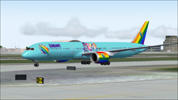 Size: 1366x768 | Tagged: safe, artist:electrahybrida, imported from derpibooru, applejack, fluttershy, pinkie pie, rainbow dash, rarity, sci-twi, sunset shimmer, twilight sparkle, equestria girls, airport, boeing 787, plane, runway, the rainbooms, the rainbooms tour plane