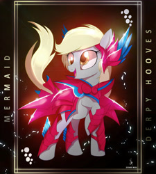 Size: 4300x4770 | Tagged: safe, artist:zidanemina, imported from derpibooru, derpy hooves, pegasus, pony, absurd resolution, armor, black background, crossover, female, looking sideways, mare, raised hoof, saint seiya, simple background, solo