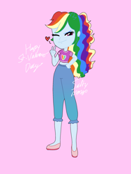 Size: 1500x2000 | Tagged: safe, artist:saltymango, imported from derpibooru, rainbow dash, equestria girls, alternate clothes, alternate hairstyle, cute, female, heart, one eye closed, solo, wink