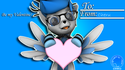 Size: 3840x2160 | Tagged: safe, artist:technickarts, imported from derpibooru, oc, oc only, oc:cheru, deer, deer pony, hybrid, original species, peryton, 3d, antlers, card, clothes, collar, cute, deer oc, glasses, heart, hearts and hooves day, holding heart, holiday, socks, source filmmaker, spiked collar, striped socks, valentine's day, watermark, weapons-grade cute