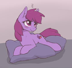 Size: 1900x1800 | Tagged: safe, artist:whiskeypanda, imported from derpibooru, berry punch, berryshine, earth pony, pony, berrybetes, blushing, cute, drunk, ear fluff, female, mare, pillow, prone, smiling, solo