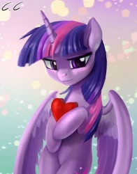 Size: 1280x1631 | Tagged: safe, artist:candyclumsy, imported from derpibooru, twilight sparkle, alicorn, pony, bipedal, cute, female, heart, looking at you, mare, solo, twiabetes, twilight sparkle (alicorn)