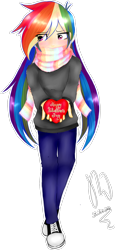 Size: 854x1851 | Tagged: safe, artist:drawcraft123, imported from derpibooru, rainbow dash, human, clothes, converse, cute, dashabetes, female, heart, holiday, humanized, scarf, shoes, simple background, solo, transparent background, tsunderainbow, tsundere, valentine's day