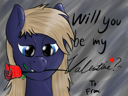 Size: 1600x1200 | Tagged: safe, artist:kalashnikitty, imported from derpibooru, oc, oc:bottom text, pony, bedroom eyes, cute, flower, flower in mouth, holiday, male, mouth hold, rose, rose in mouth, stallion, valentine's day, valentine's day card