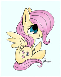 Size: 757x960 | Tagged: safe, artist:bae-mon, artist:nekosparker, imported from derpibooru, fluttershy, pegasus, pony, collaboration, cute, female, filly, filly fluttershy, profile, shyabetes, simple background, sitting, smiling, solo, spread wings, white background, wings, younger