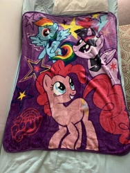 Size: 4032x3024 | Tagged: safe, imported from derpibooru, pinkie pie, rainbow dash, twilight sparkle, alicorn, pony, blanket, irl, merchandise, photo, twilight sparkle (alicorn)