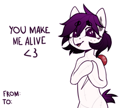 Size: 2001x1763 | Tagged: safe, artist:kotya, imported from derpibooru, oc, oc only, oc:the doll, original species, plush pony, pony, freckles, holiday, needle, plushie, simple background, solo, stitches, text, valentine's day