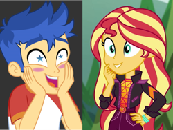 Size: 974x734 | Tagged: safe, edit, edited screencap, imported from derpibooru, screencap, flash sentry, sunset shimmer, equestria girls, equestria girls series, spring breakdown, sunset's backstage pass!, spoiler:eqg series (season 2), comparison, female, flashimmer, geode of empathy, magical geodes, male, shipping, shipping domino, starry eyes, straight, wingding eyes