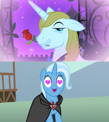 Size: 1280x1436 | Tagged: safe, edit, edited screencap, imported from derpibooru, screencap, prince blueblood, trixie, pony, magic duel, the best night ever, alicorn amulet, bluetrix, female, heart eyes, male, shipping, shipping domino, straight, wingding eyes