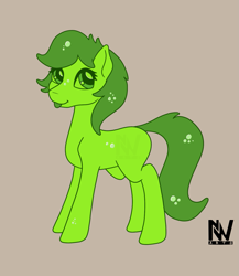 Size: 1179x1360 | Tagged: safe, artist:nightwind-arts, imported from derpibooru, oc, oc only, oc:wiggle, goo, goo pony, original species, pony, :p, bubble, female, green slime, mare, simple background, slime, slimepony, solo, standing, tongue out, transluscent