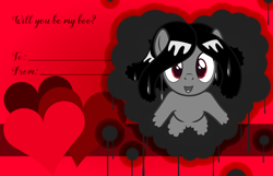 Size: 3156x2028 | Tagged: safe, artist:badumsquish, derpibooru exclusive, imported from derpibooru, oc, oc only, oc:ink ring, ghost, ghost pony, onryō, original species, pony, undead, dripping, ectoplasm, female, grin, heart, holiday, long mane, looking at you, red eyes, smiling, solo, valentine, valentine's day, valentine's day card, wall, wet mane