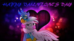 Size: 3840x2160 | Tagged: safe, artist:ejlightning007arts, imported from derpibooru, gallus, silverstream, griffon, hippogriff, cute, diastreamies, female, gallabetes, gallstream, heart, hearts and hooves day, holiday, hug, looking at each other, male, shipping, smiling, straight, valentine's day