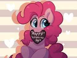 Size: 1600x1200 | Tagged: safe, artist:colorfulcolor233, artist:oofycolorful, imported from derpibooru, pinkie pie, earth pony, pony, bust, chest fluff, cute, diapinkes, female, heart, holiday, hooves to the chest, looking away, mare, mouth hold, portrait, smiling, solo, valentine's day