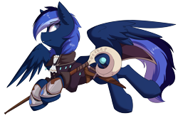 Size: 4084x2708 | Tagged: safe, artist:beardie, imported from derpibooru, oc, oc only, oc:auron, pegasus, pony, clothes, flying, simple background, solo, staff, transparent background