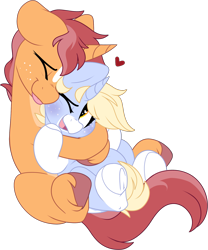 Size: 1617x1943 | Tagged: safe, artist:mulberrytarthorse, imported from derpibooru, oc, oc only, oc:game guard, oc:nootaz, pony, art trade, chubby, couple, cuddling, cute, duo, female, heart, heart eyes, holiday, hug, male, mare, simple background, stallion, transparent background, valentine, valentine's day, weapons-grade cute, wingding eyes