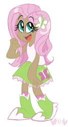 Size: 433x800 | Tagged: safe, artist:mirabuncupcakes15, imported from derpibooru, fluttershy, human, equestria girls, boots, clothes, eyeshadow, female, human coloration, humanized, makeup, miniskirt, open mouth, shoes, simple background, skirt, socks, solo, tanktop, white background